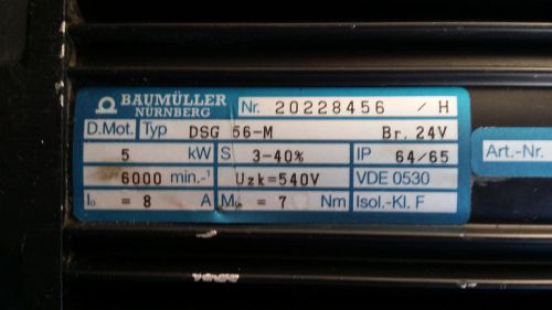 Baumuller nurnberg servo motor wittmann w633 dsg 56-m 325875 for sale