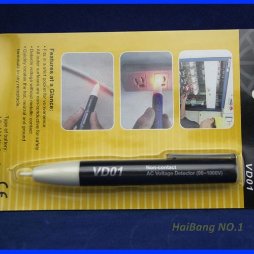 Non-Contact Voltage Detector Pen AC Volt Sensor Tester Alert 90~1000V Black Y3