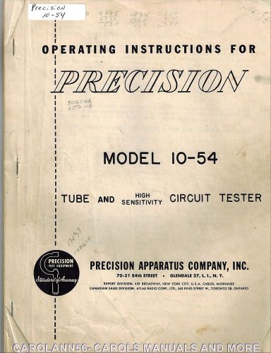 Precision Manual 10-54 TUBE and HIGH SENSITIVITY CIRCUIT TESTER