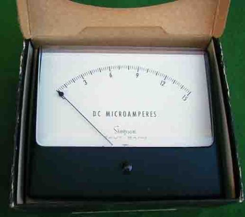 SIMPSON 1329T WIDE-VUE PANEL METER NEW IN BOX  0-15 DC MICROAMPERES NOS