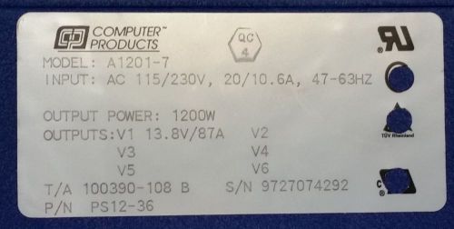 Power Supply, 13.8VDC 87A, 1200W Output, 115/230VAC Input