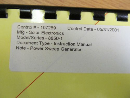Solar Electronics 8850-1 Power Sweep Generator Instruction Manual w/ Schematics.
