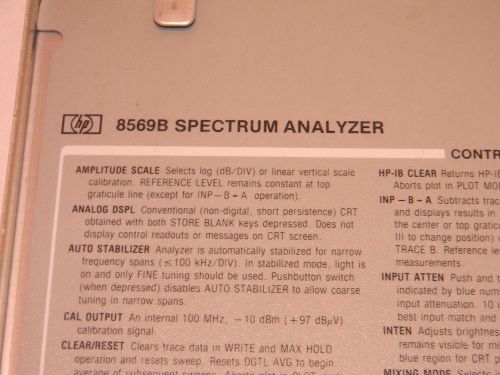 HP Aglent 8569B Pull Out Reference Information Operation Cards &amp; Tray