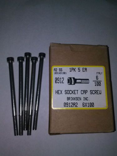 M6x100 M6 Metric Bolts Stainless Steel Socket Head SHCS 5 pieces