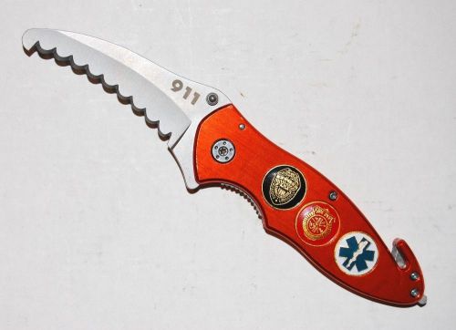911 fully serrated rescue liner lock knife police fire ems fast shipping! for sale