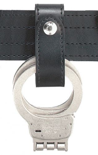 Boston leather 5519-2-n strap style plain black leather nickle handcuff holder for sale
