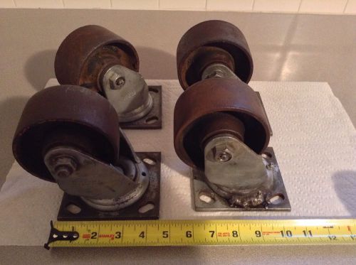 4 Large Vintage Colson Industrial Cast Iron Wheel Casters w/Grease Fittings