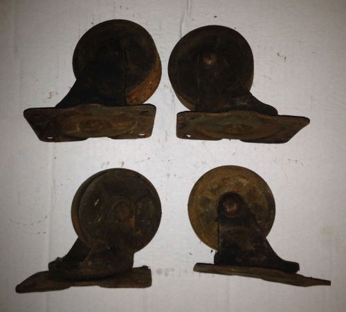 Four (4) antique working metal 3&#034; industrial swivel casters, cart wheel for sale