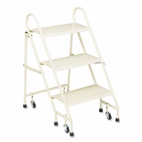 Cramer Steel Folding Three-Step Ladder w/Retracting Casters, Beige (CRA113019)