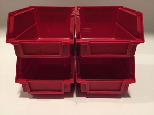 Lot of 4 Stackable Plastic Parts Bin Storage W/ Mounting Rails Crafts Tools