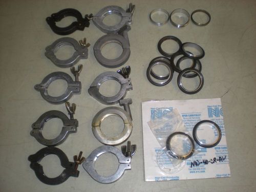 Lot of (10) Metal Vacuum Line Clamps &amp; Some O-Rings for Size 40 Flange