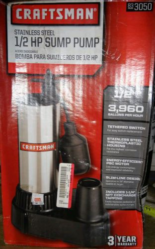 1/2 hp craftsman stainless steel electric water sump pump 3,960 gph 83 3050 for sale