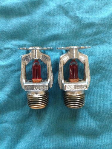 2 Vtg 1989 PENDENT Fire Sprinkler Head  Red Filled  Brass  Steampunk Industrial