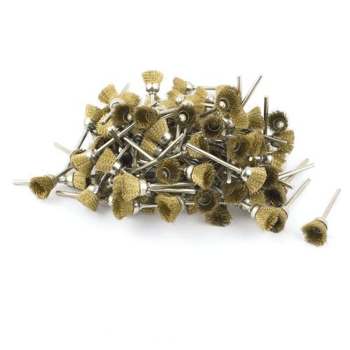 100 pcs 3mm shank 15mm cup shape stainless steel wire polishing brush gold tone for sale