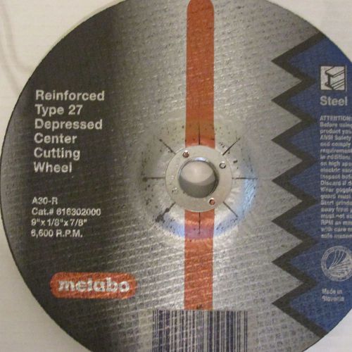 METABO 9&#034;x1/8&#034;x7/8&#034;, Reinforced Type 27,Depressed Center Cutting Wheel, A30-R