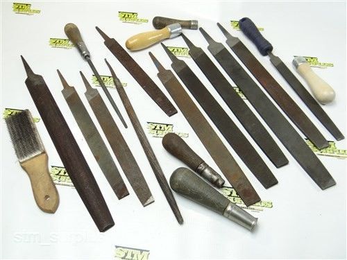 Lot of 12 hss hand files with 7 handles and 1 brush nicholson for sale