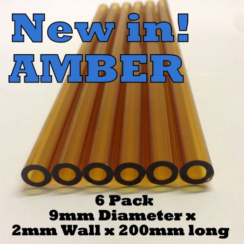 Borosilicate Glass Blowing Tubes AMBER x 6 -  9mm x 2mm Wall x 150mm long Pyrex