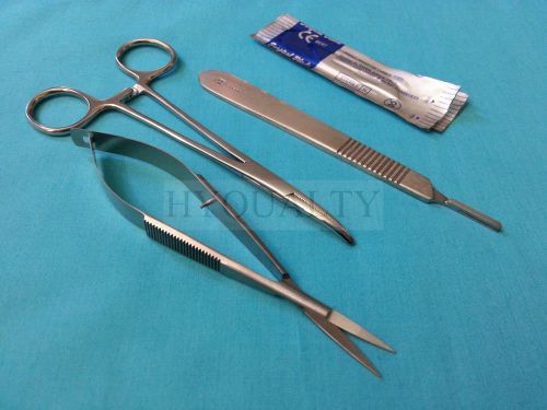 Castroviejo scissors str+hemostat forceps cvd 5&#034;+scalpel handle #3+5 blades #10 for sale