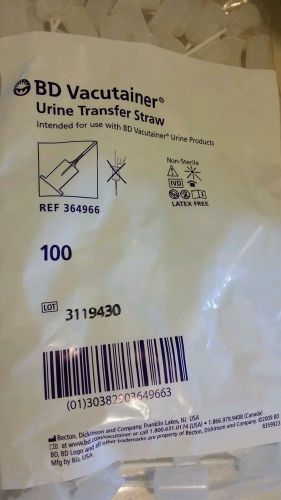 BD VACUTAINER URINE COLLECTION TRANSFER DEVICE / STRAW SYSTEM 364966- pack/100