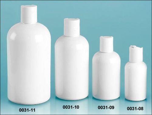 SKS Plastic Bottles - 12 OZ - White PET Round Bottles w/ White Disc Top Caps