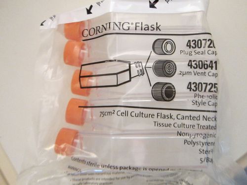 Corning 75 cm sq flask Tissue Culture Treated Sealed Sterile 430720 Cap Set of 5