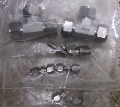 Assortment of bi-lok fittings (tee, tube adapter, caps, and unions) for sale