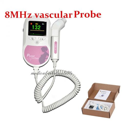 New Color LCD display Fetal Doppler with 8MHz Vascular Probe Heart Beat Waveform