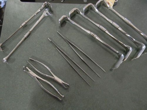 Lot of 10 assorted Military issued surgical tools Retractors tweezers and