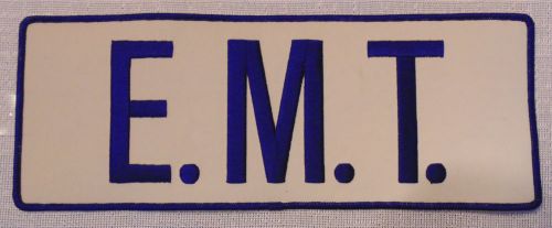 EMT patch, brand new, 4&#034; tall x 10 3/4&#034; long, Navy lettering on White