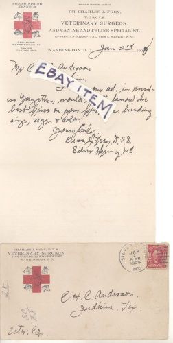 1908 dr charles frey veterinarian washington d c silver spring maryland letter for sale