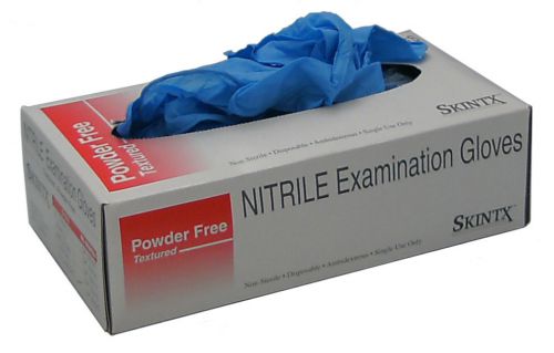 Skintx blue nitrile exam gloves, non-sterile, powder-free, box of 100 gloves for sale