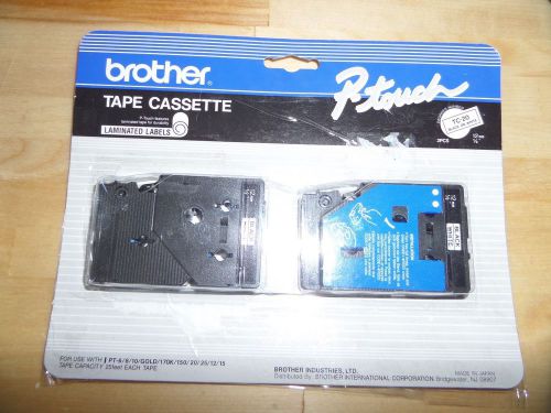 GENUINE BROTHER P-TOUCH TC20 BLACK ON WHITE LAMINATED LABELS 2 PACK NEW ((#1229)