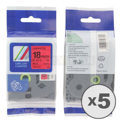 5pk Black on Red Tape Label Compatible for Brother P-Touch TZ TZe 441 18mm 3/4&#034;