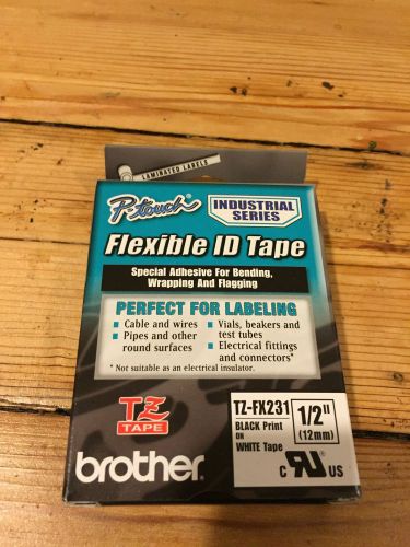 Brother P-Touch TZ-FX231 Black Print on White Tape 1/2&#034; 12MM