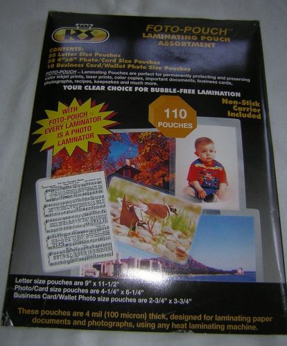 Rs foto pouch laminating kit, new and unopened. contains 50 letter size, 50 4x6 for sale