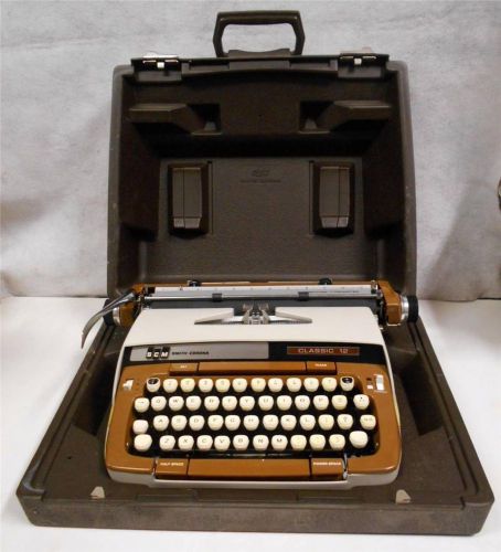 Smith-corona classic 12 portable manual typewriter brown tan w/hard case &amp; cover for sale