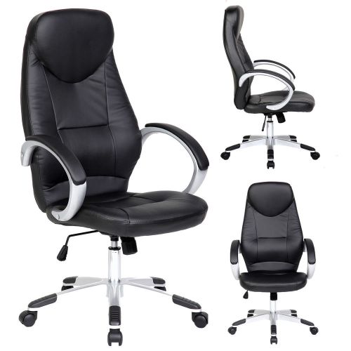 Deluxe tall high-back pu leather executive office chair padded black seat desk for sale