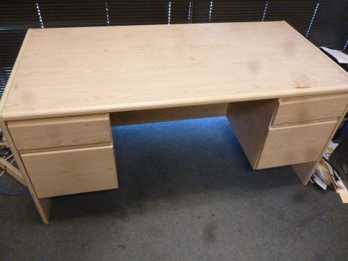 Large, Double Pedestal, Ivory-Colored Office Desk, Laminated Style (C119)