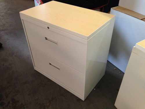2 DRAWER LATERAL SIZE FILE CABINET by STEELCASE OFFICE FURN w/LOCK&amp;KEY in PUTTY