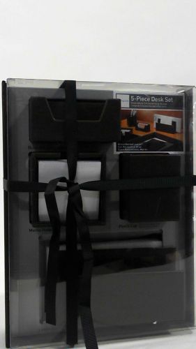 Realspace Pro 5pc Desk Set Office Accessories Leather Bonded Brown CHOP 56F9z1