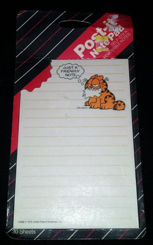 NEW! VINTAGE 1987 3M POST-IT NOTES PAD GARFIELD JIM DAVIS &#034;JUST A FRIENDLY NOTE&#034;