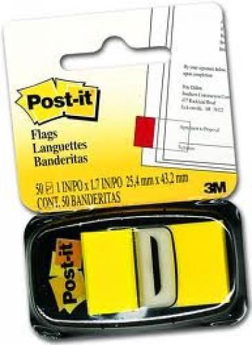 NEW 3M 680-5 Post-it Flags Yellow, 1/pk of 50 dispenser, 1&#034;x1 3/4&#034;