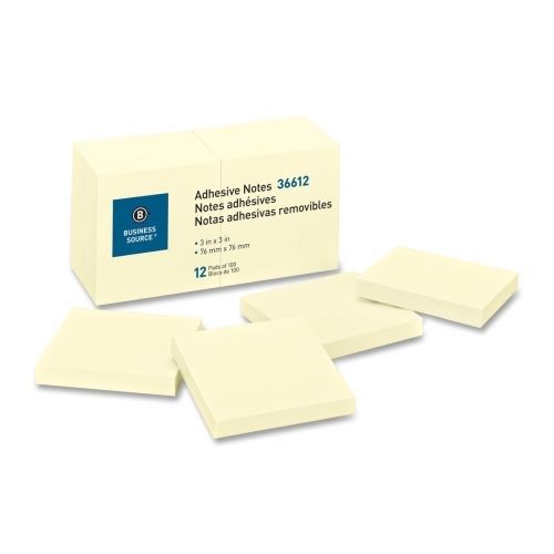 Business Source Adhesive Note - 3&#034; x 3&#034; - Yellow - 12 / Pack - BSN36612