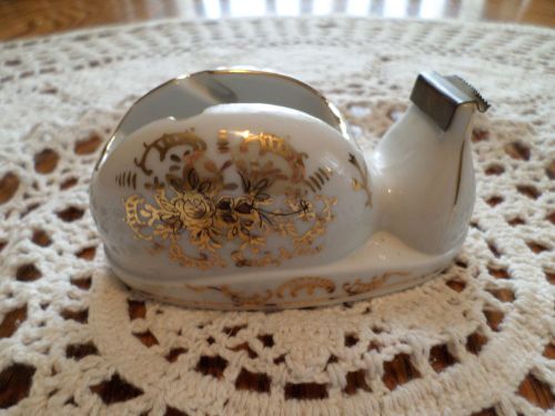 Vintage Ceramic Porcelain Scotch Tape Dispenser Holder Floral Gold Guild X-240