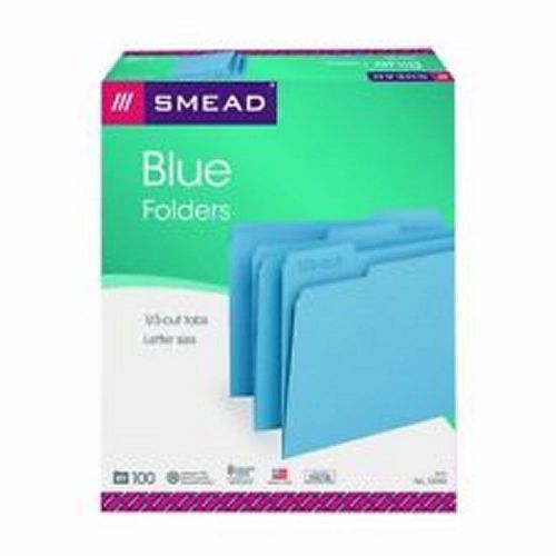 100 NEW SMEAD BLUE 1/3 CUT TAB LETTER SIZE FOLDERS #12043