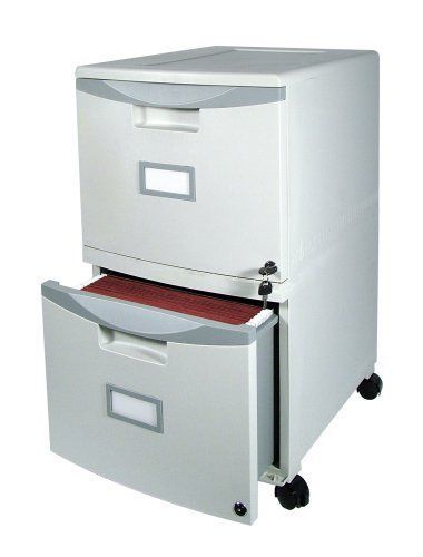 New storex wheeled two-drawer key lock storage cabinet 18 inches light grey for sale