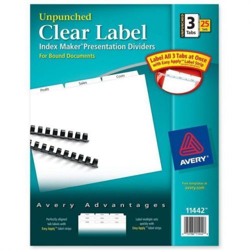 Index Maker Clear Label Unpunched Divider Avery 3-Tab Letter White 25 Sets