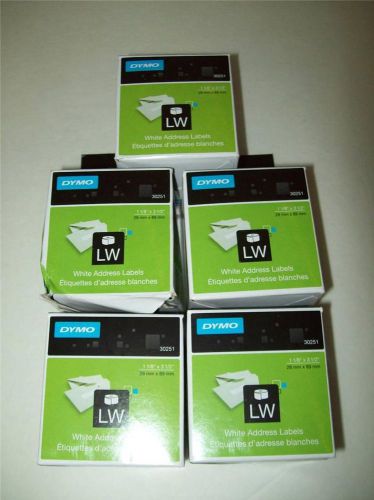DYMO 30251 WHITE ADDRESS LABELS LOT OF 5 BOXES 1 1/8 X 3 1/2