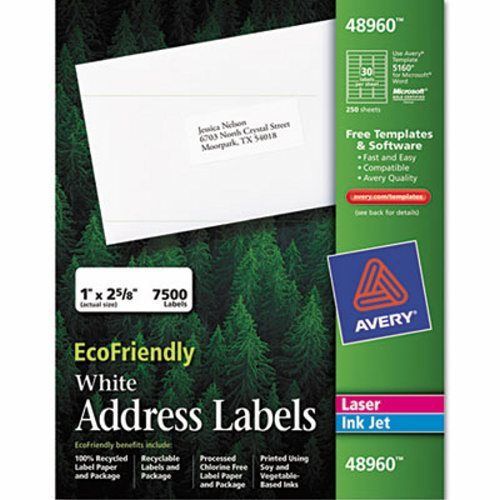 Avery EcoFriendly Labels, 1 x 2-5/8, White, 7500/Pack (AVE48960)