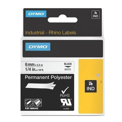 Dymo 1805442 Rhino 1/4&#034; White Permanent Poly Labels